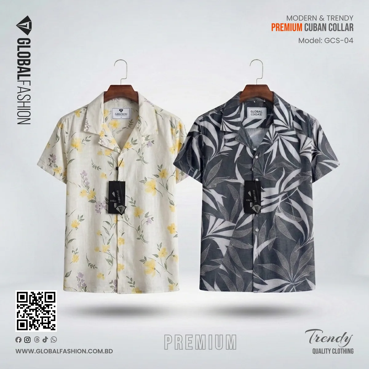 Premium Short Sleeve Cuban Collar Shirt - Combo-02(White &amp; Off-black)