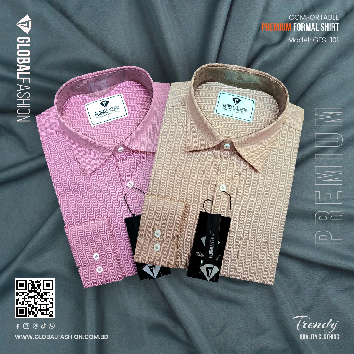 Premium Cotton Full Sleeve Formal Shirt - Combo-02-(Onion-pink &amp; Beige)