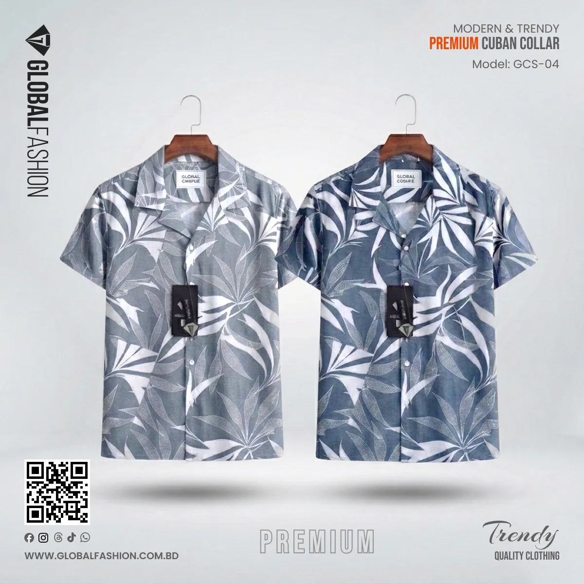 Premium Short Sleeve Cuban Collar Shirt - Combo-02(Sky &amp; Ash)