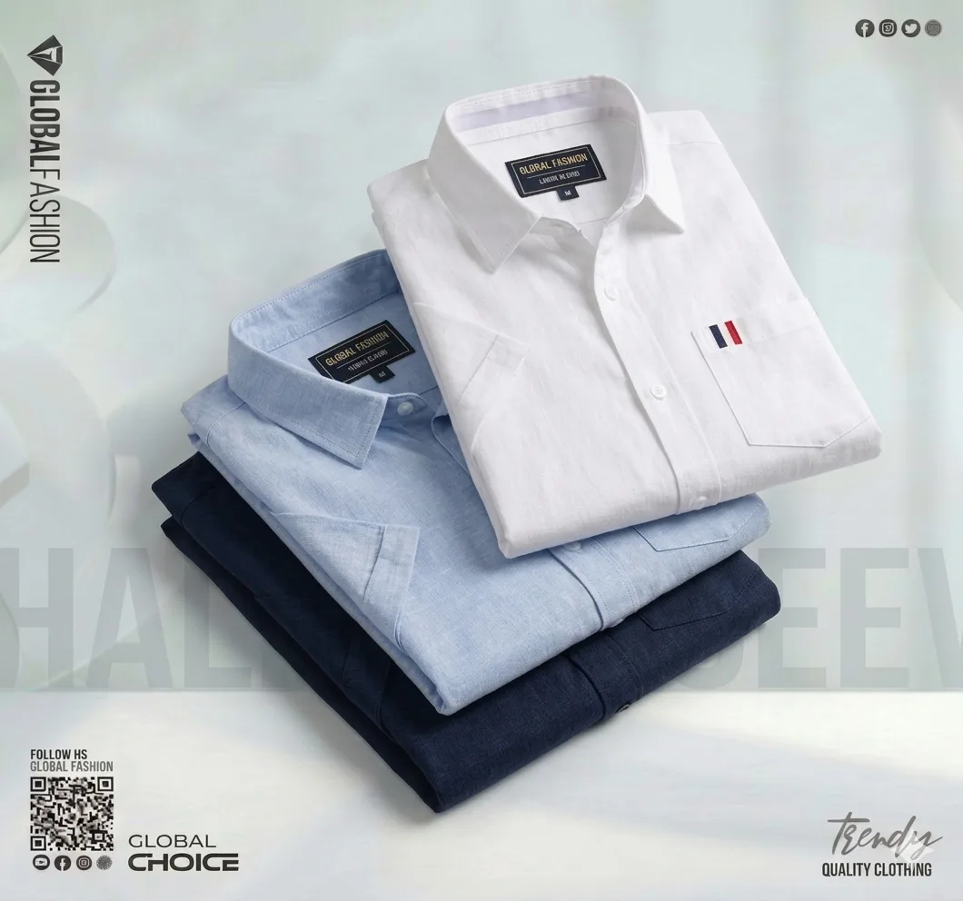 Remi Cotton Premium Short Sleeve Shirt - Combo-03-(Off-white, Sky &amp; Navy)