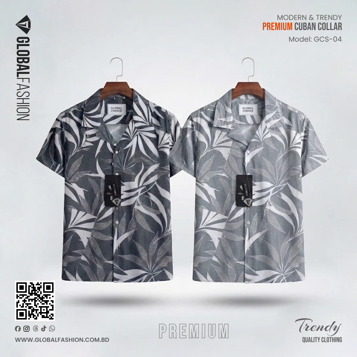 Premium Short Sleeve Cuban Collar Shirt - Combo-02(Off-black &amp; Ash)