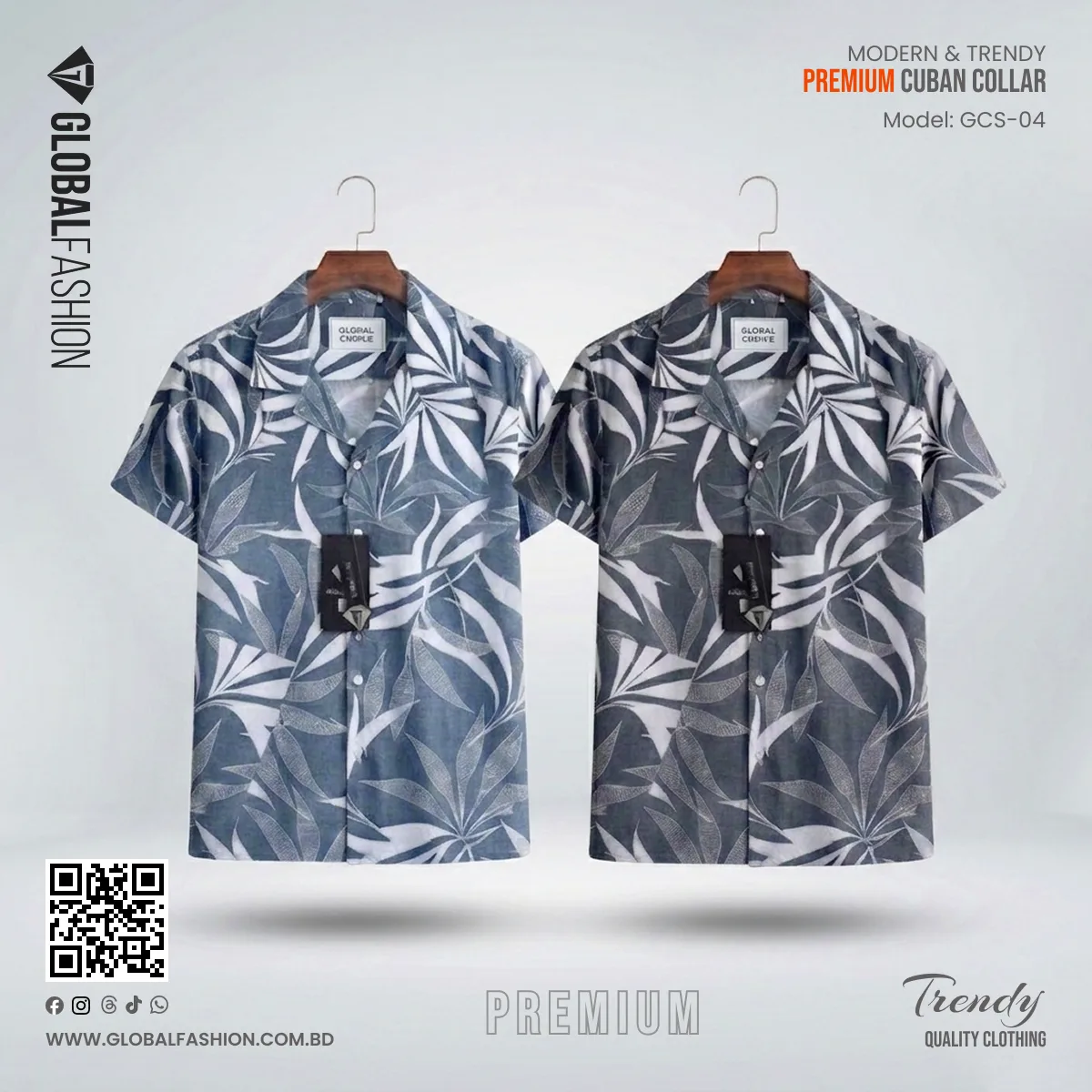Premium Short Sleeve Cuban Collar Shirt - Combo-02(Sky &amp; Off-black)