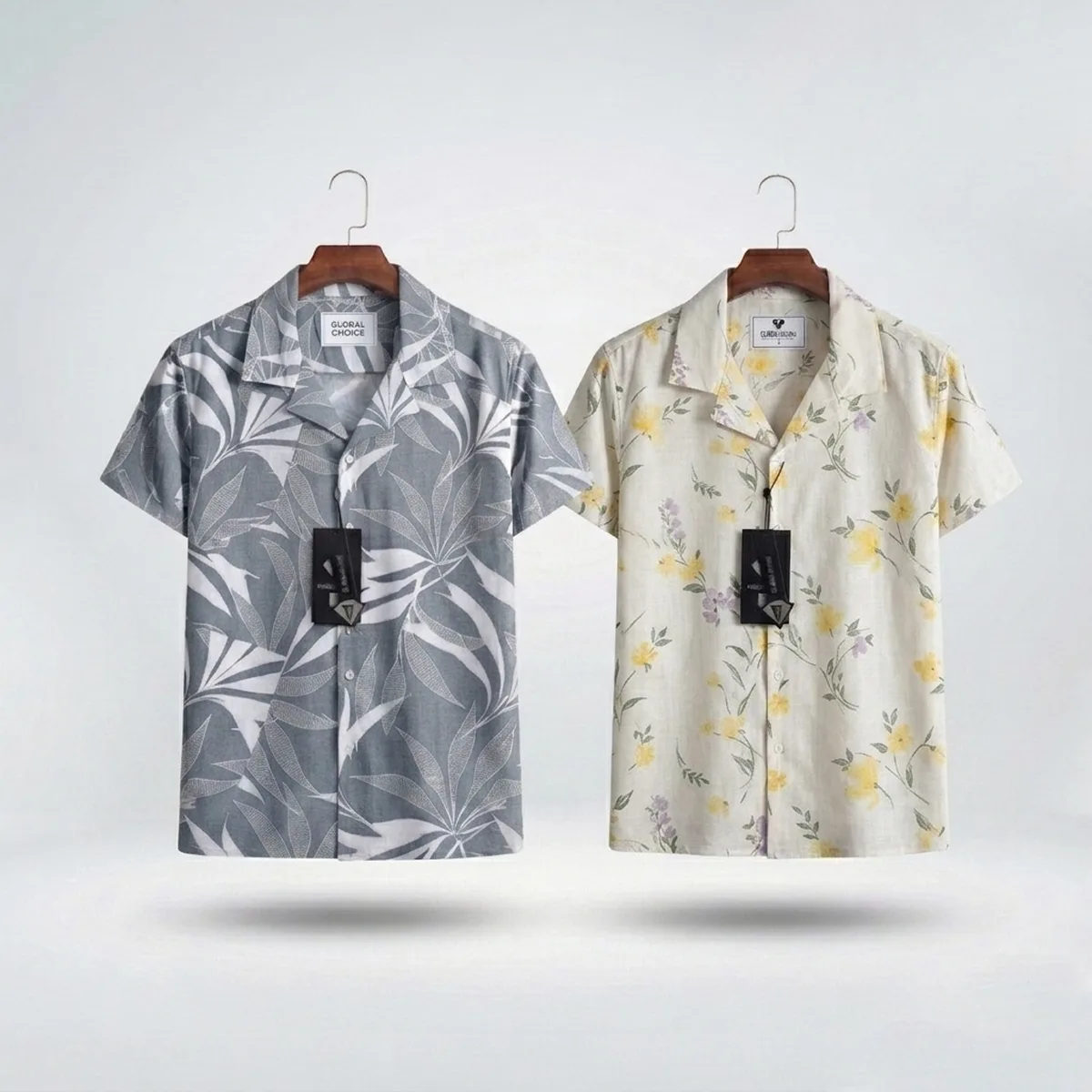 Premium Short Sleeve Cuban Collar Shirt - Combo-02(Ash &amp; White)