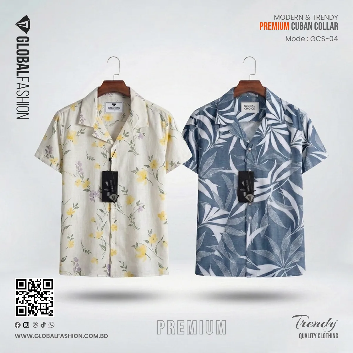 Premium Short Sleeve Cuban Collar Shirt - Combo-02(White &amp; Sky)