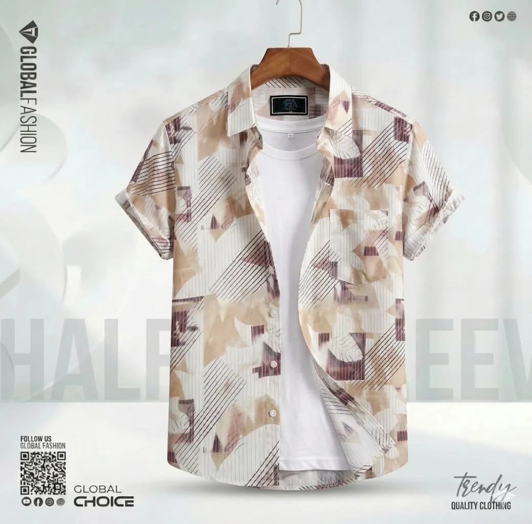 Digital Printed Premium Short Sleeve Shirt - Combo-03-(Sky, Biscuit & Lemon)