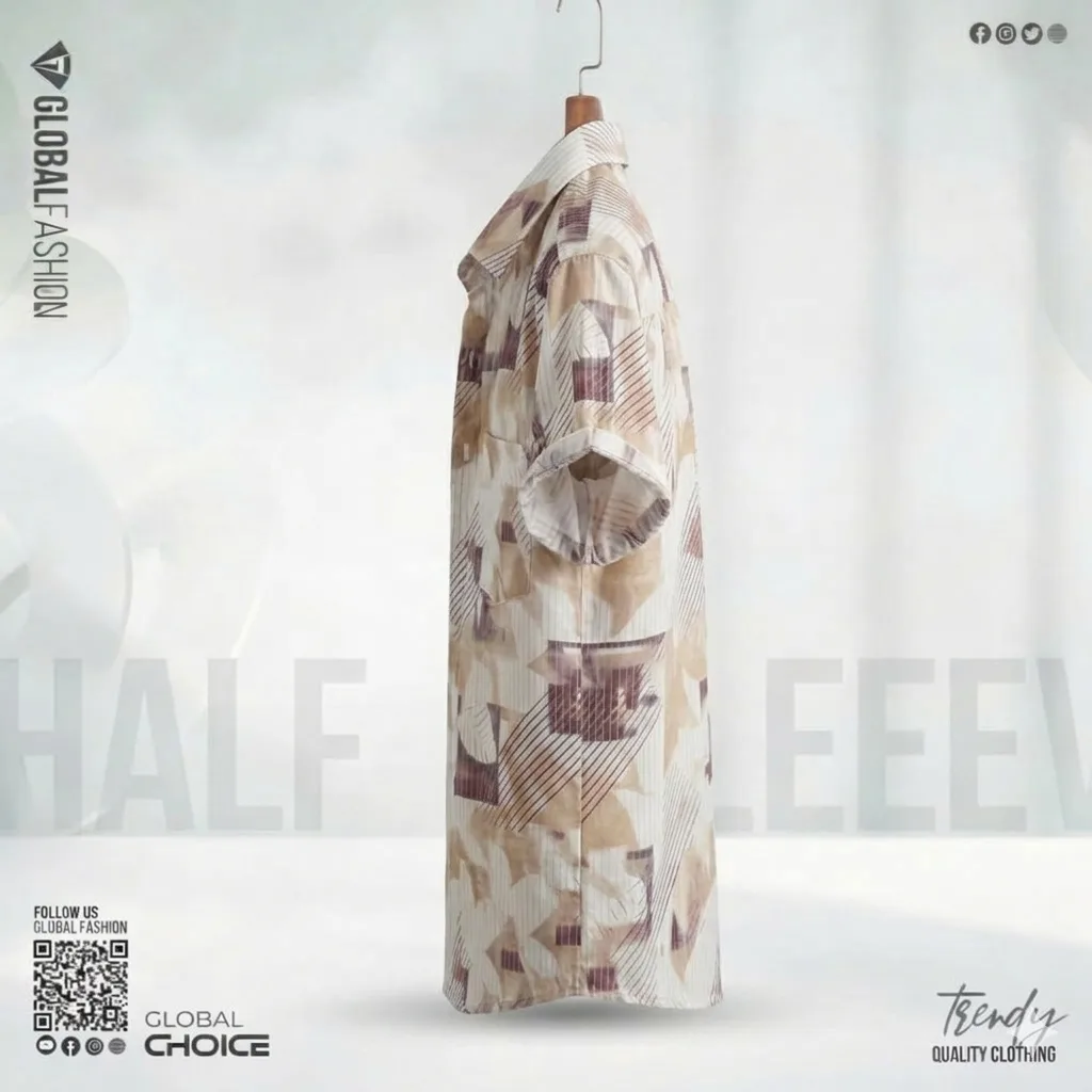 Digital Printed Premium Short Sleeve Shirt - (Biscuit)