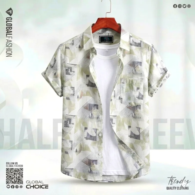 Digital Printed Premium Short Sleeve Shirt - Combo-03-(Sky, Biscuit & Lemon)