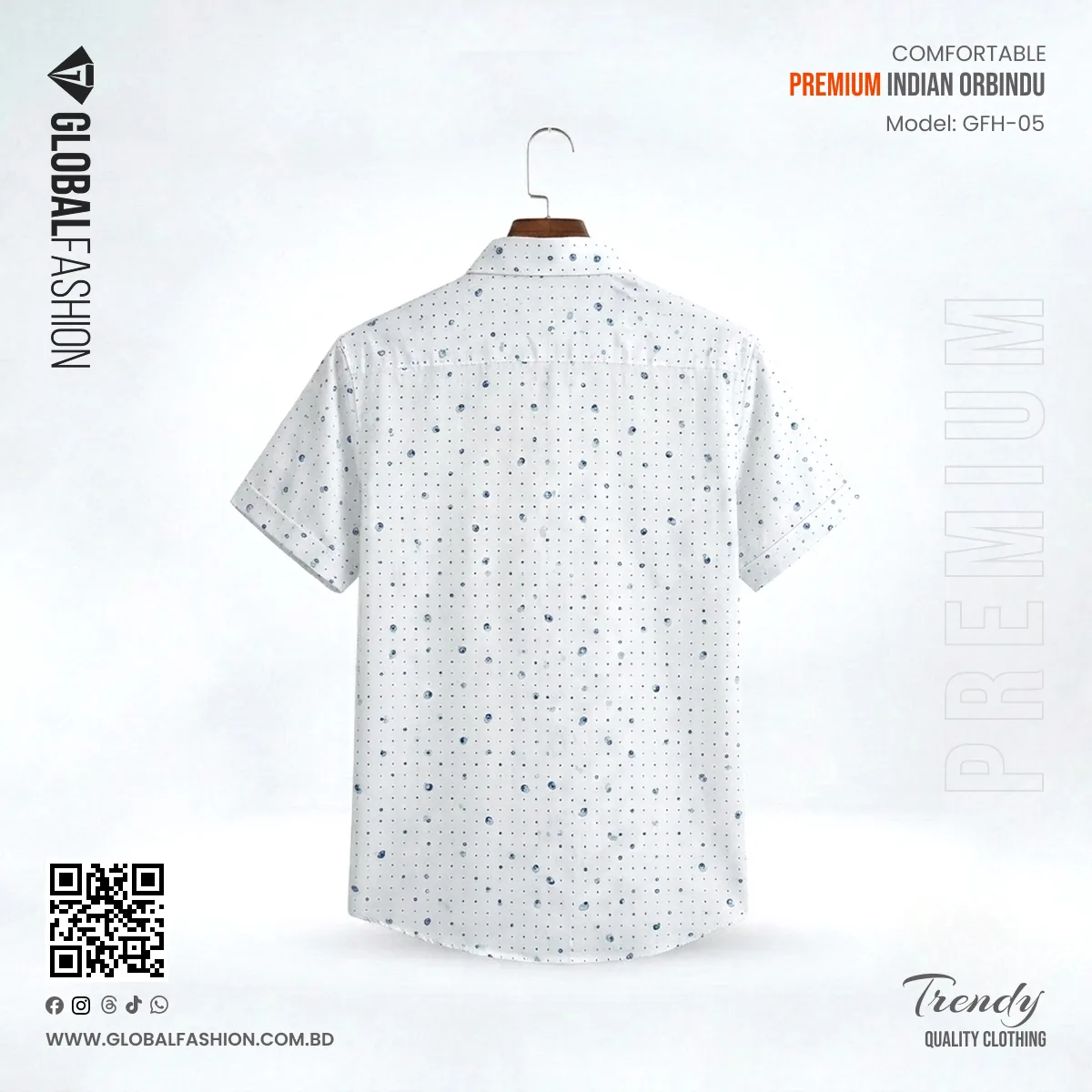 Premium Quality Orbindu Cotton Short Sleeve Shirt - (White)