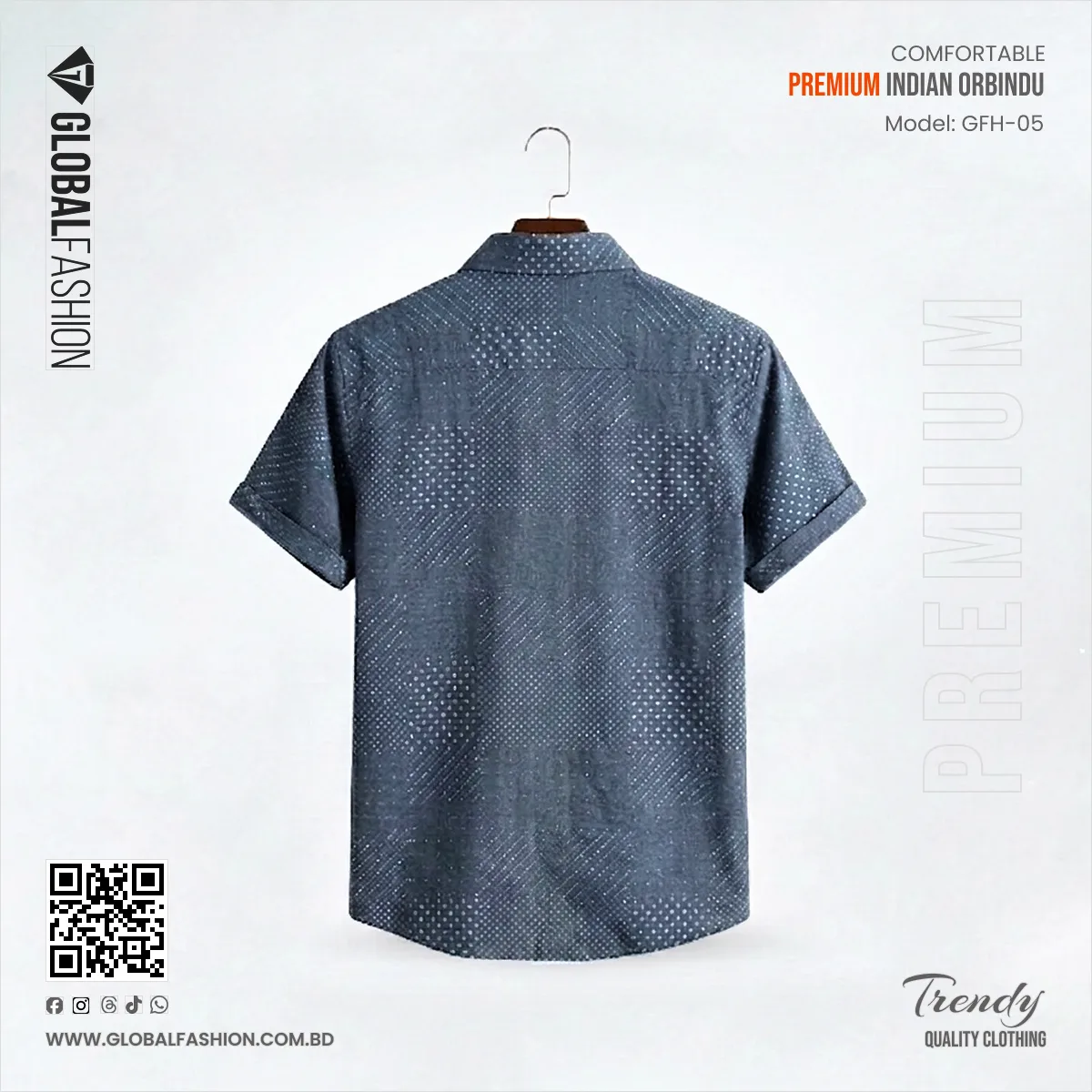 Premium Quality Orbindu Cotton Short Sleeve Shirt - (Navy Blue)