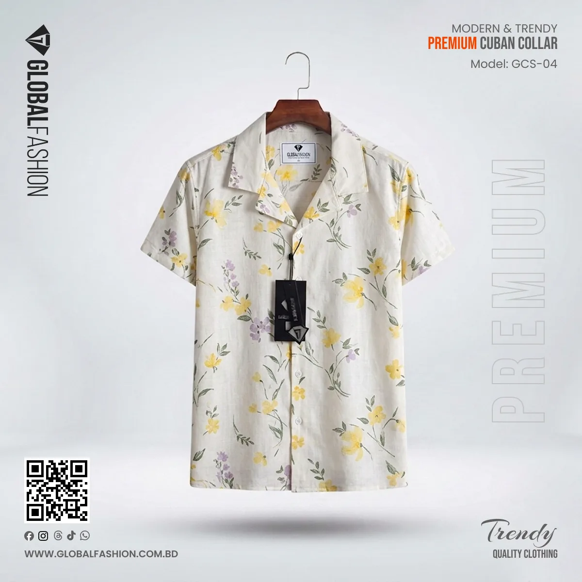Premium Short Sleeve Cuban Collar Shirt - (White)