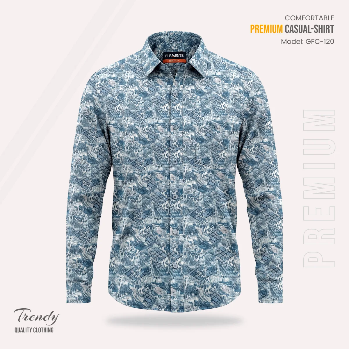 Premium Imported Cotton Full Sleeve Shirt - (Ash Blue)