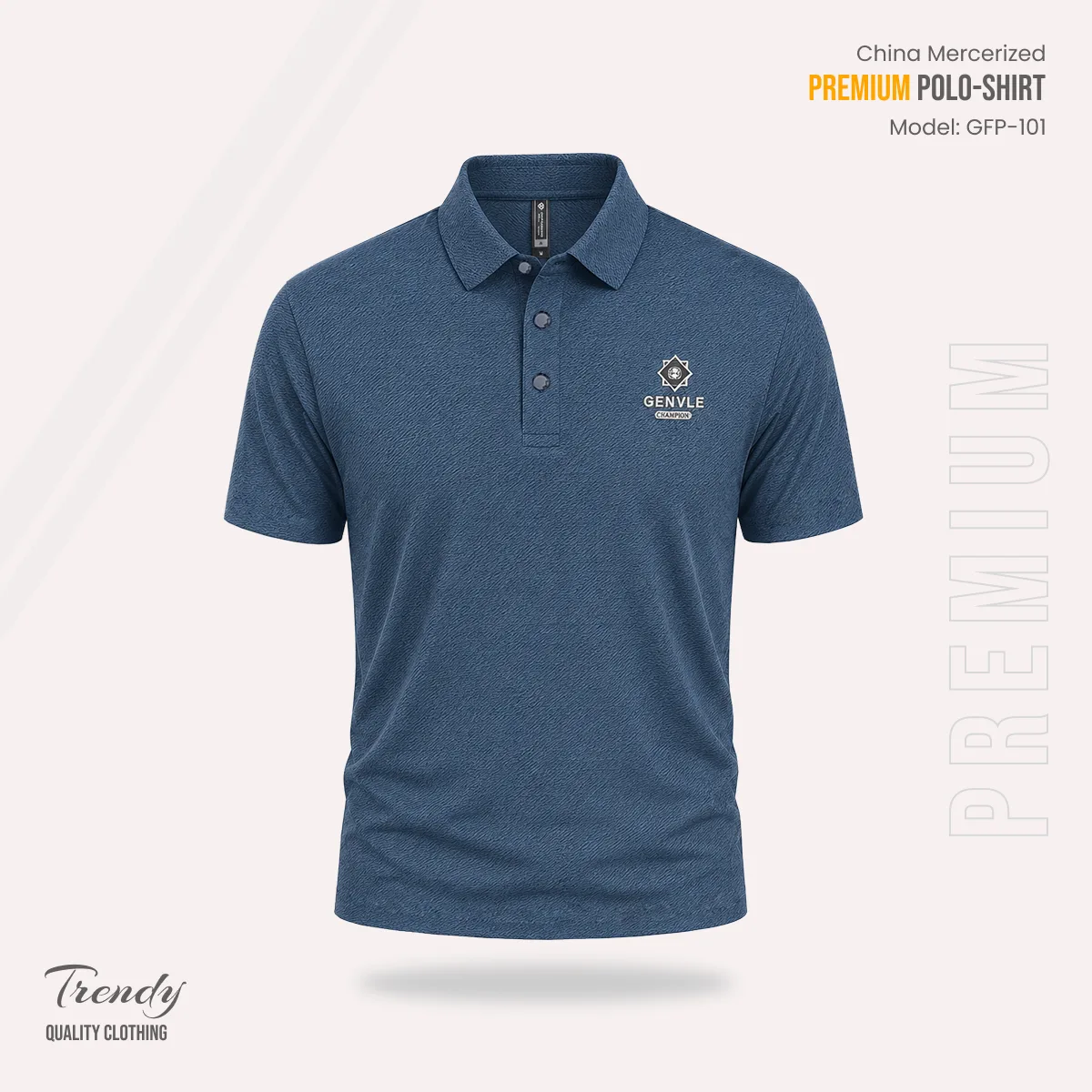 Premium Quality Half Sleeve China Mercerized Polo-shirt - (Navy Blue)