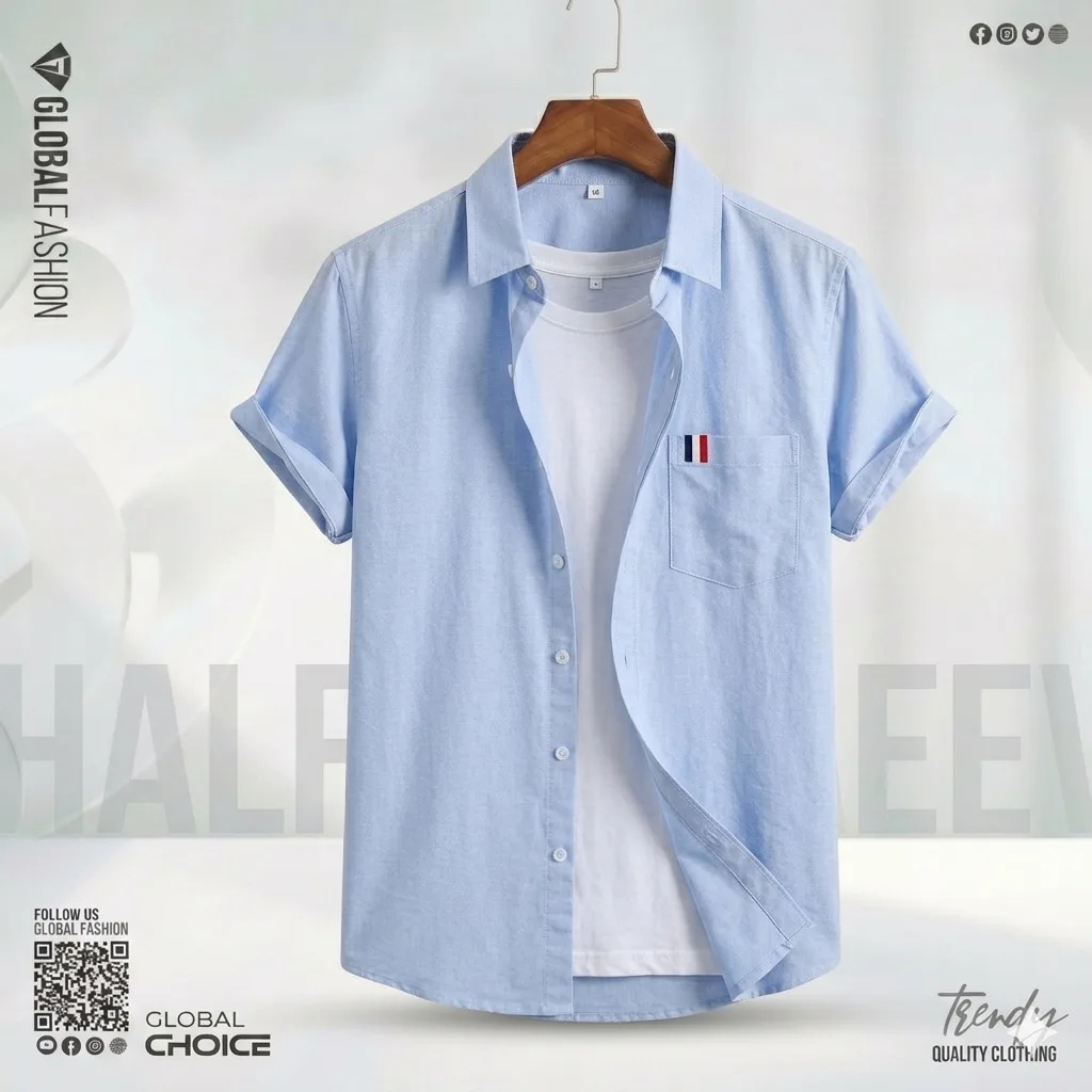 Remi Cotton Premium Short Sleeve Shirt - (Sky blue)