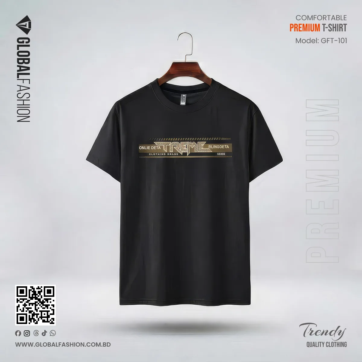 Premium And Exclusive China Mercerized Cotton T-shirt - (Black)