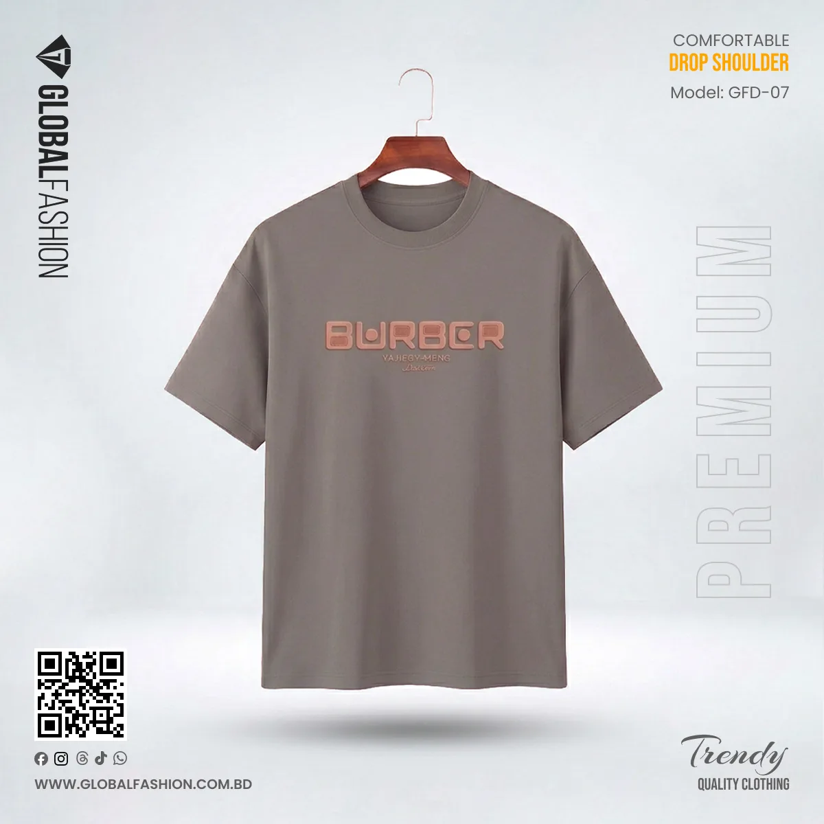 Exclusive China Mercerized Cotton Drop Shoulder - (Gray)